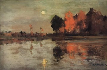 isaac abrahamsz massa Painting - twilight moon 1899 Isaac Levitan river landscape
